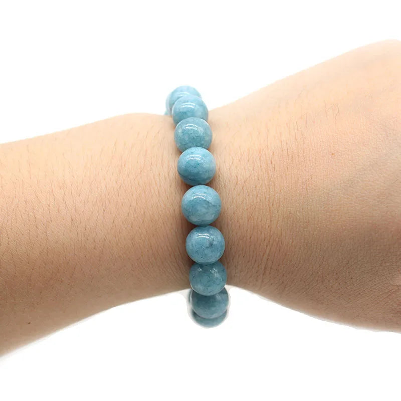 Natural Aquamarin Agat Stone Beads Bracelet Vintage Charm Round Chain Beads Jewelry For Women Friend Gift 4/6/8/10/12mm