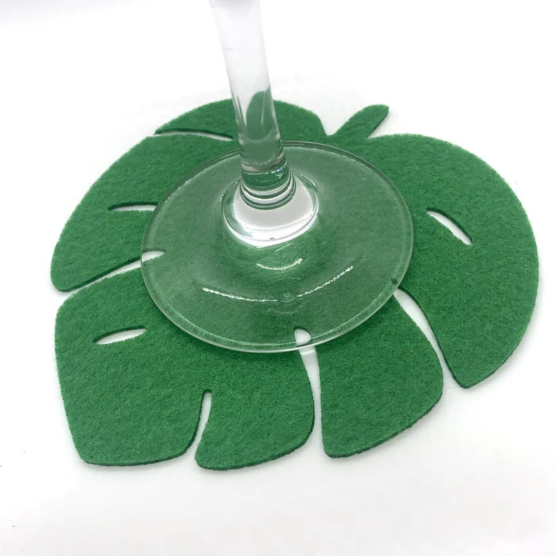 8 pcs Leaf Felt Coaster Cup Mats Cartoon Pad Fabric Summer Party Decoration Flamingo Supplies For Home Felt Children Room