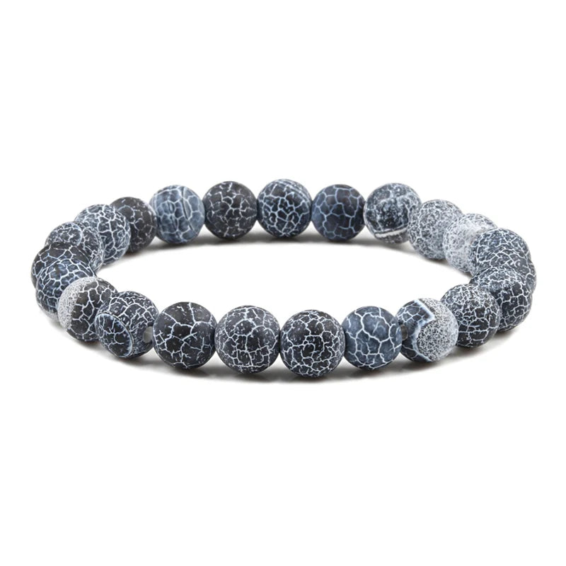 8mm Natural Crack Stone Bracelet Colorful Weathered Stone Stretch Beaded Bracelets & Bangles Women Men Healing Chakra Jewelry