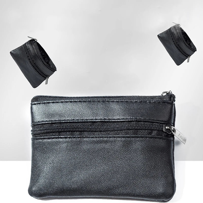 Men Women Leather Coin Purse Wallet Card Coin Key Storage Case Soft Holder Zip Black Mini Coin Bags Pouch Bag Zipper Pouch