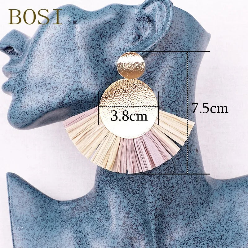 Women Tassel Earrings Boho Drop Big Bohemian Luxury Long Dangle Earring jewelry Handmade Geometric Fringe Fashion African Rattan
