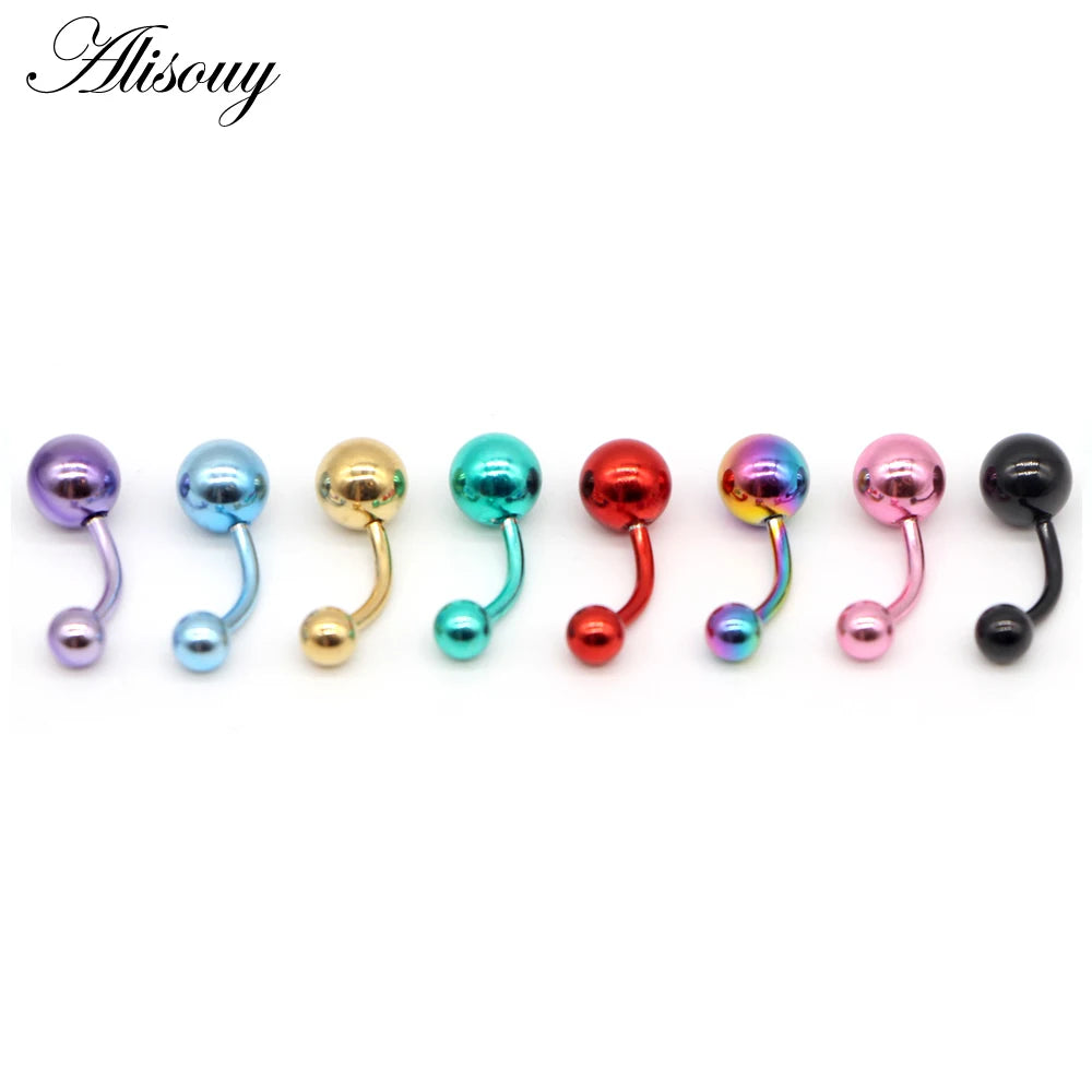 Alisouy 1pc Stainless Steel Plating Piercing Navel Belly Button Rings 14G Nombril Ombligo Body Jewelry Black Gold Color