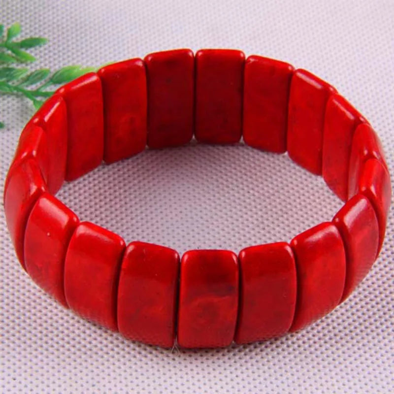 Red Turquoise Stretch Bracelet 8 Inch Jewelry G308