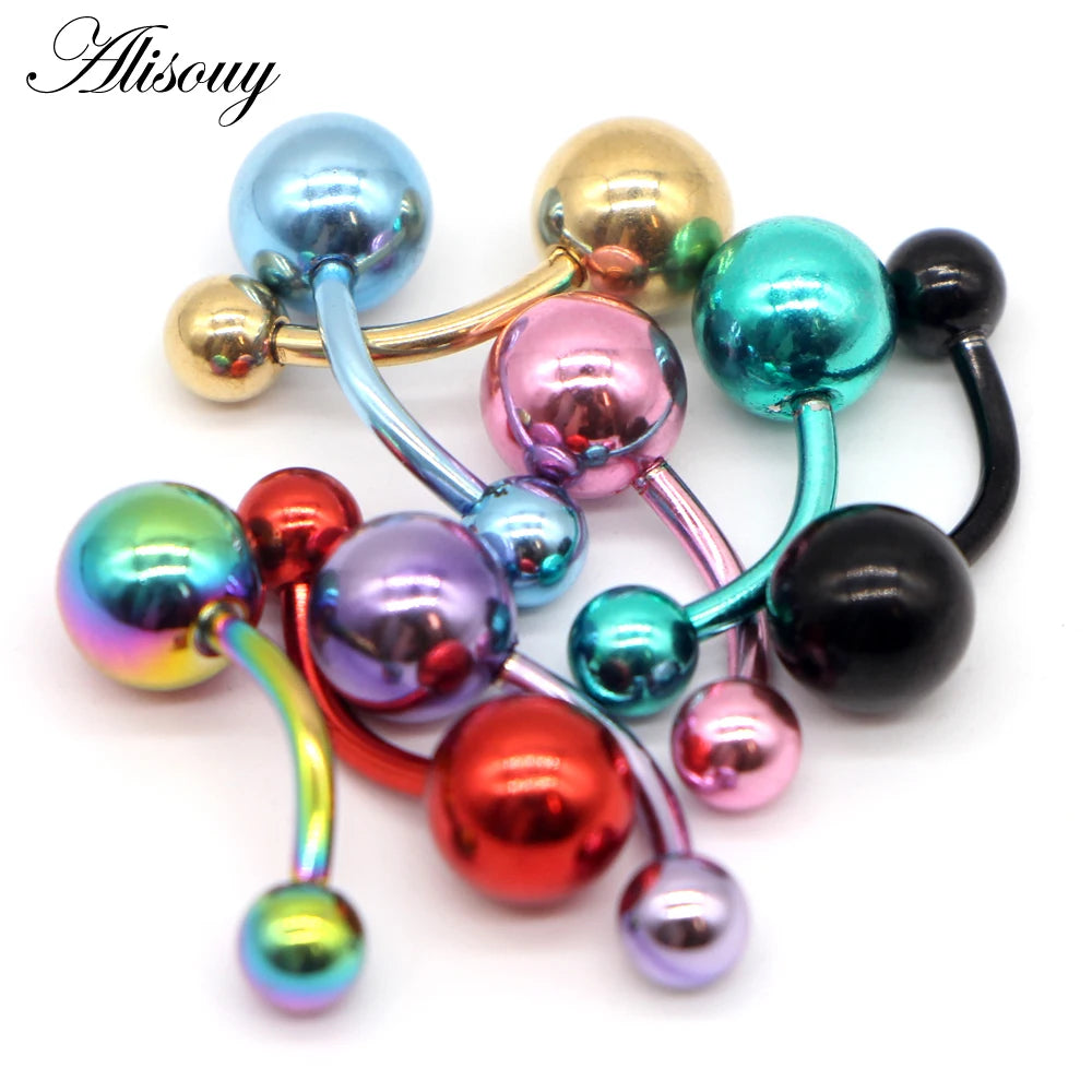 Alisouy 1pc Stainless Steel Plating Piercing Navel Belly Button Rings 14G Nombril Ombligo Body Jewelry Black Gold Color