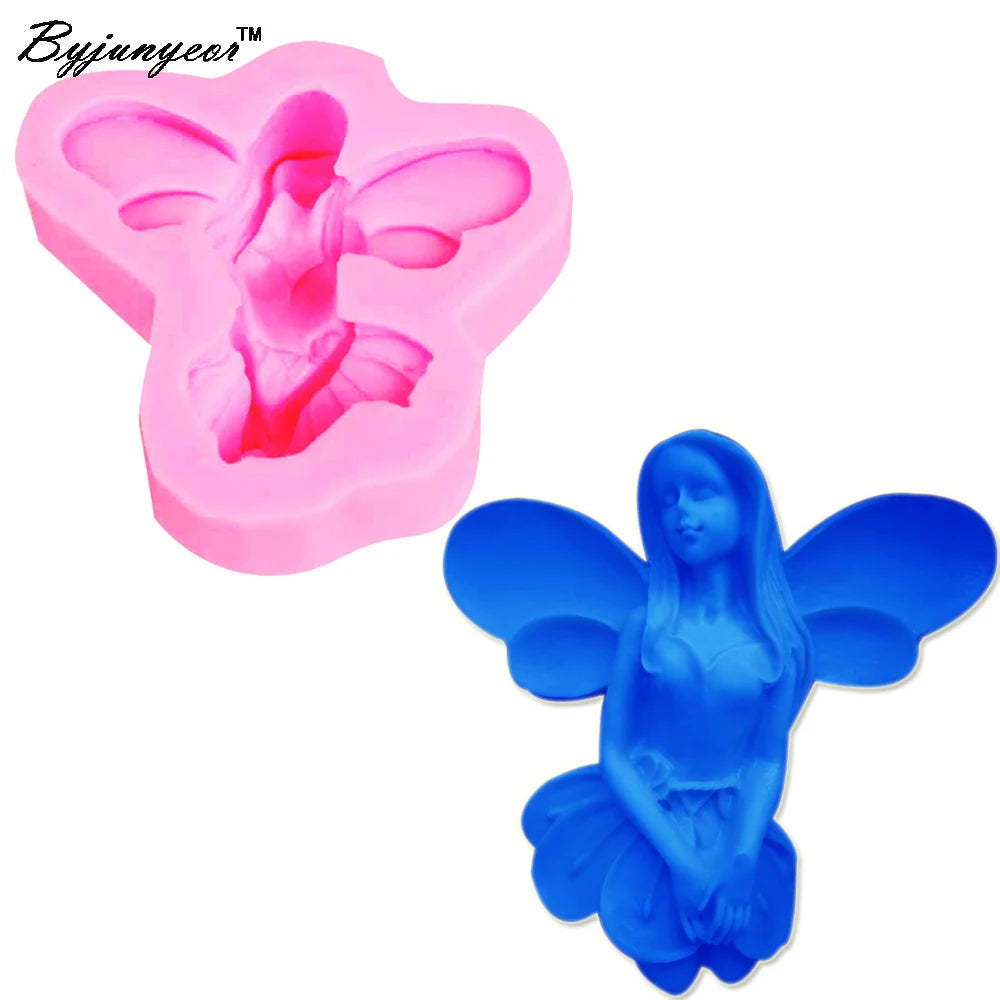 M679 Cute Fairy Female Angel Shape 3D Fondant Cake Silicone Mold Food Grade Mastic Pastry Candy Clay Making Soap Candle Moulds