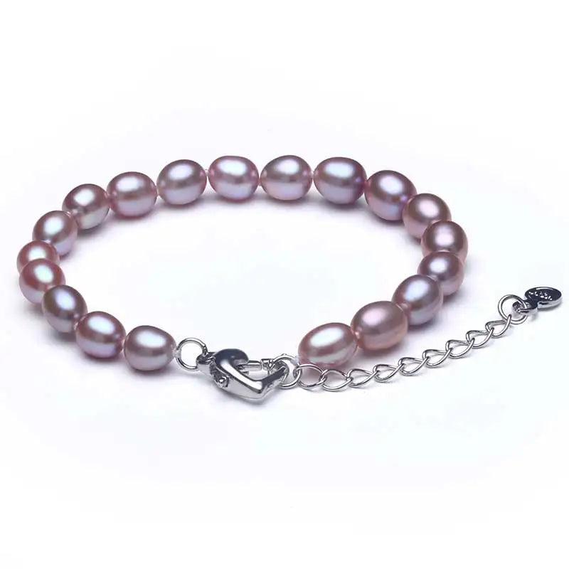 HENGSHENG 925 Sterling Silver Natural Freshwater Pearl Strand Bracelets For Women Summer Bohemia Oval Pearl Bracelet 18cm Length