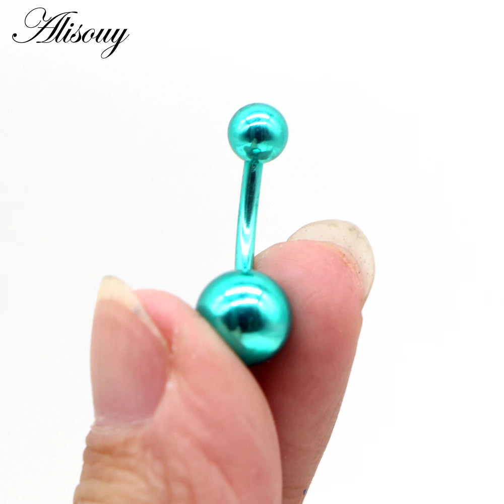 Alisouy 1pc Stainless Steel Plating Piercing Navel Belly Button Rings 14G Nombril Ombligo Body Jewelry Black Gold Color