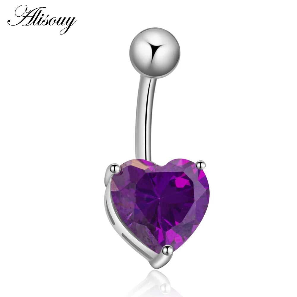 Alisouy 1pc Love Heart CZ Crystal Sexy Navel Belly Button Rings Silver Plated Stainless Steel For Women Piercing Body Jewelry