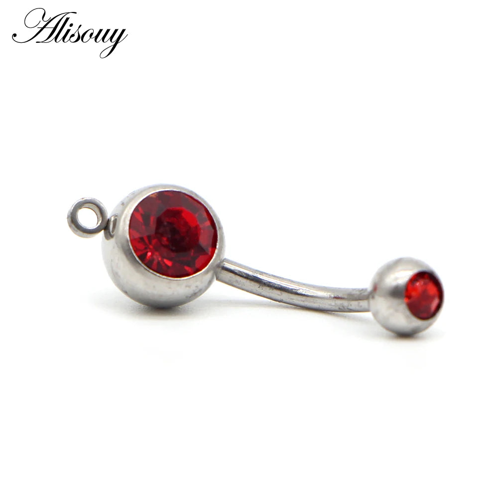 Alisouy 10 Color Crystal Belly Button Rings Belly Bar Rhinestone Piercing Navel Ring For Women Body Jewelry with DIY hole style