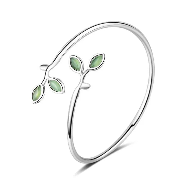 New Beautiful Sprout Exquisite Korean Style Fashion 925 Sterling Silver Jewelry Bracelets Literary Leaves Crystal Bangles SL028
