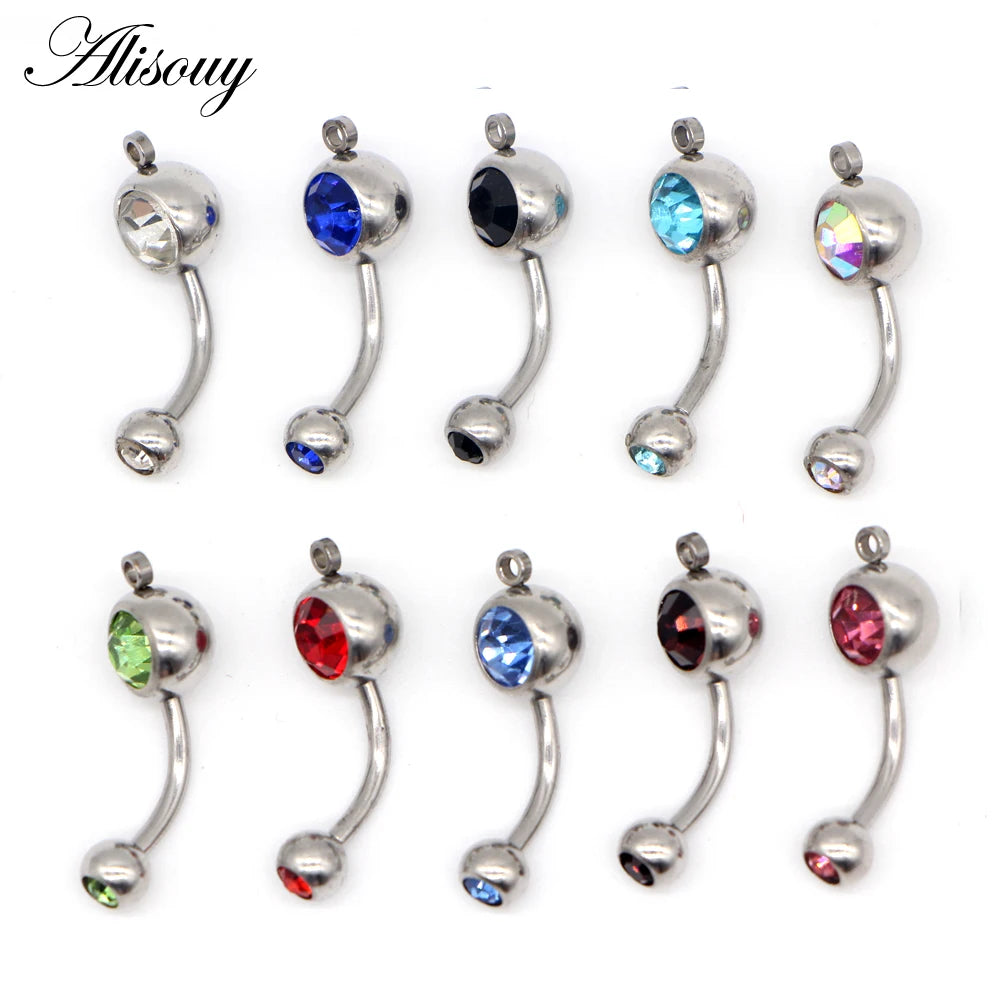 Alisouy 10 Color Crystal Belly Button Rings Belly Bar Rhinestone Piercing Navel Ring For Women Body Jewelry with DIY hole style