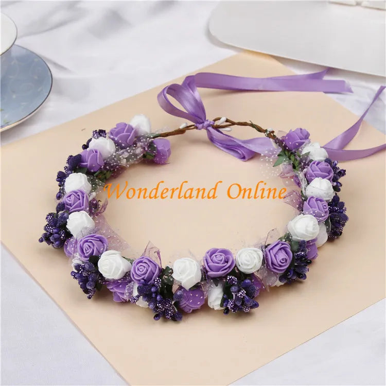 2pcs 6colors artificial pe rose wedding flower bride bridesmaid head hand ring children wreath wedding romantic flower garland
