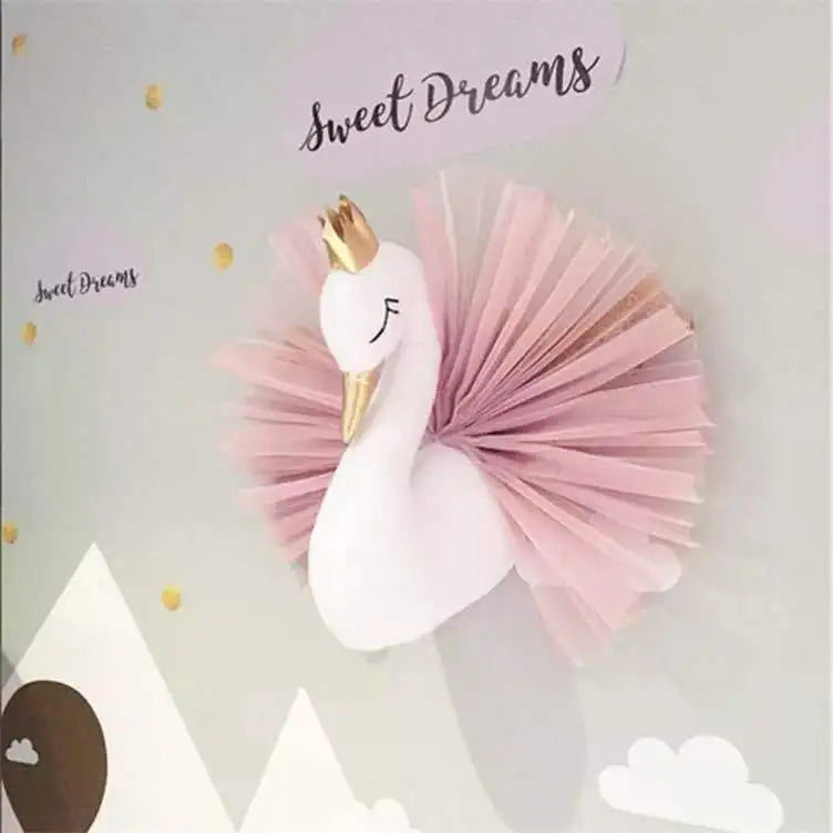 Nordic Style Golden Crown Swan Wall Hanging Decoration White Swan Stuffed Girl Room Wall Decor Nursery Decoration