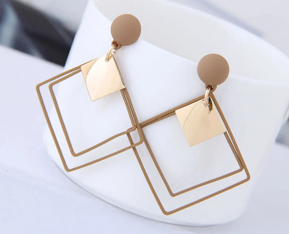 Simple And Versatile Long Geometric Earrings Temperament Net Red Tide Square Sequined Pendant Earrings For Women Jewelry Brincos