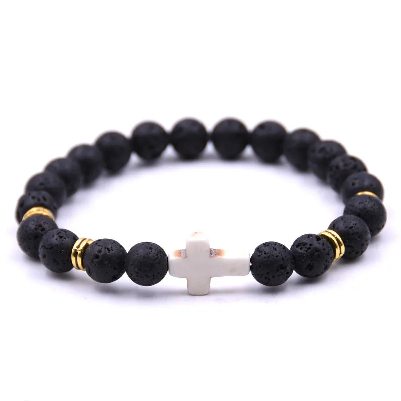 8mm beads Natural Stone bracelets for women Elasticity Yoga Cross Charms Bracelet Men jewelry pulseiras