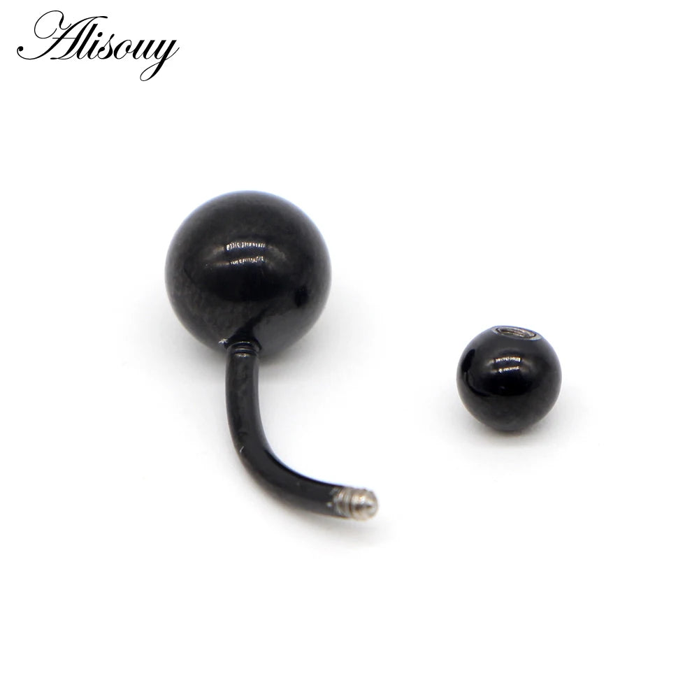 Alisouy 1pc Stainless Steel Plating Piercing Navel Belly Button Rings 14G Nombril Ombligo Body Jewelry Black Gold Color