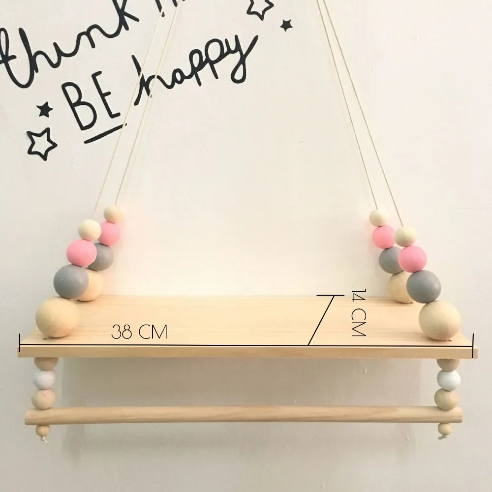 2024 Nordic Nursery Decor Scandinavian Decor Wooden Wall Shelf with Beads Kids Room Decoration Organizer Storage Holders