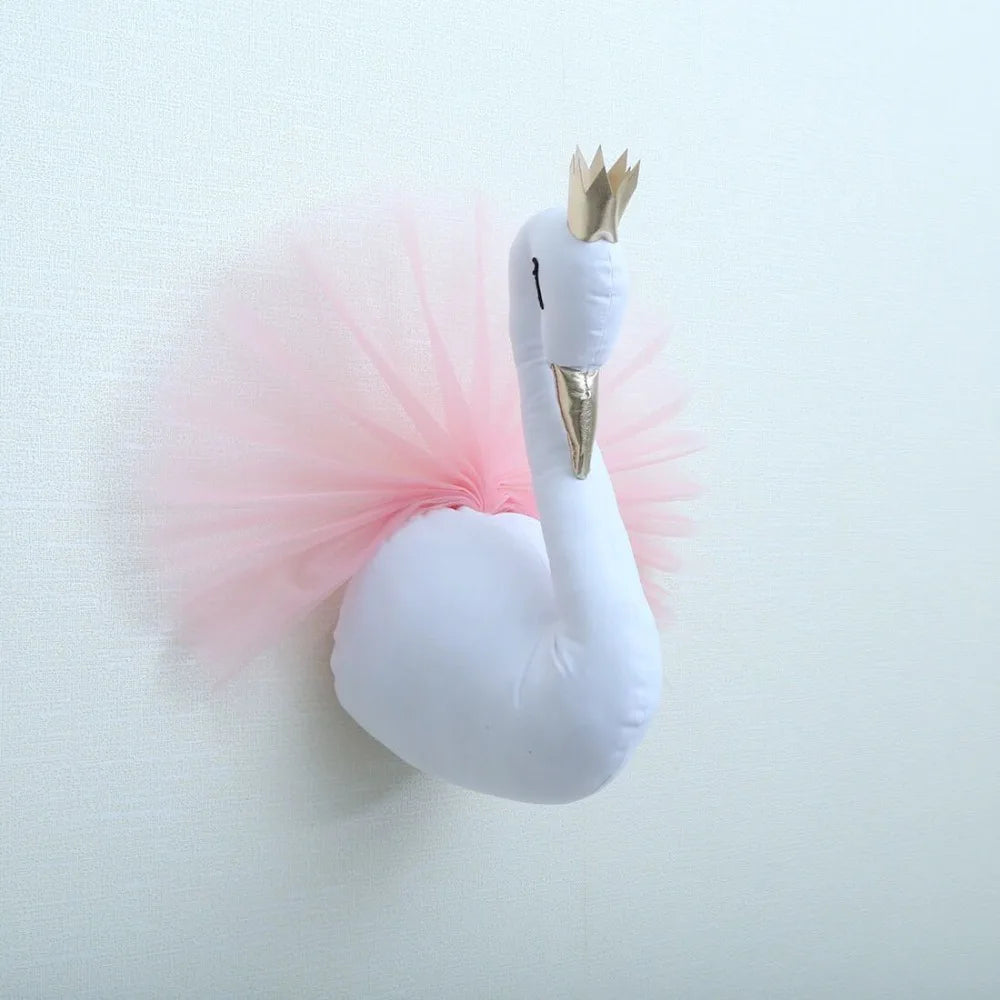 Nordic Style Golden Crown Swan Wall Hanging Decoration White Swan Stuffed Girl Room Wall Decor Nursery Decoration