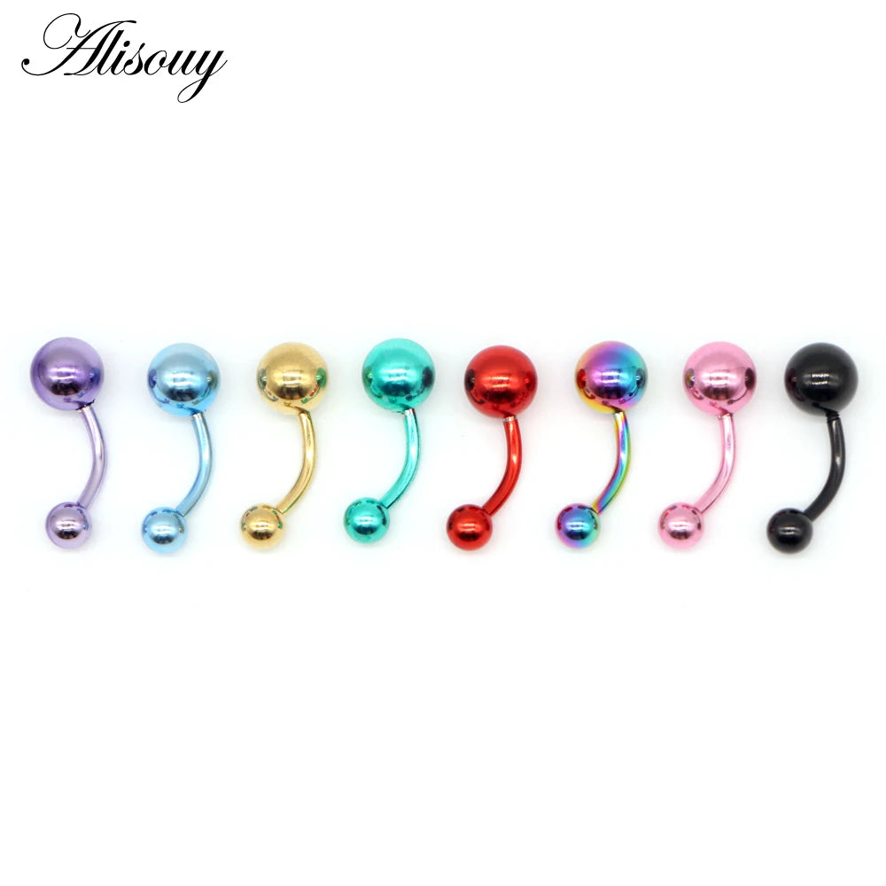 Alisouy 1pc Stainless Steel Plating Piercing Navel Belly Button Rings 14G Nombril Ombligo Body Jewelry Black Gold Color