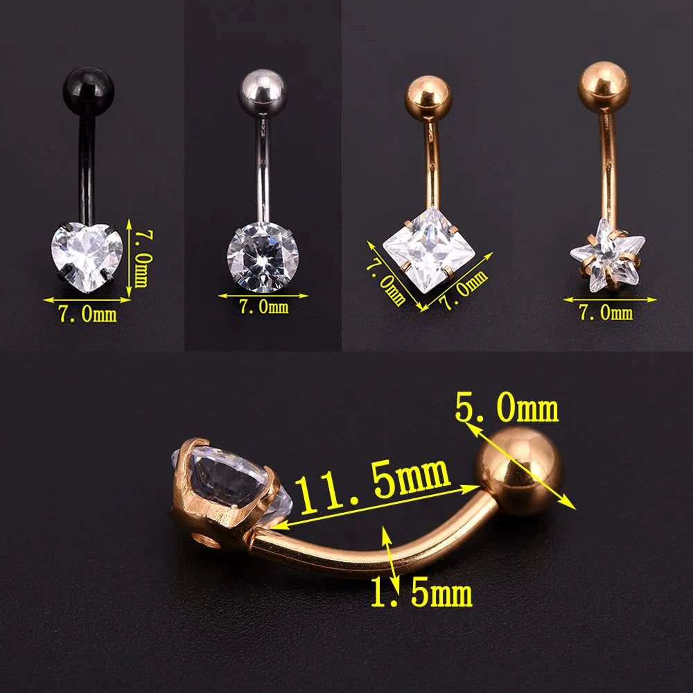 JIATENG New Anti Allergy Lounger Titanium Earrings Ear Nail Belly Button Rings Navel Piercing Star Heart Round Crystal Jewelry
