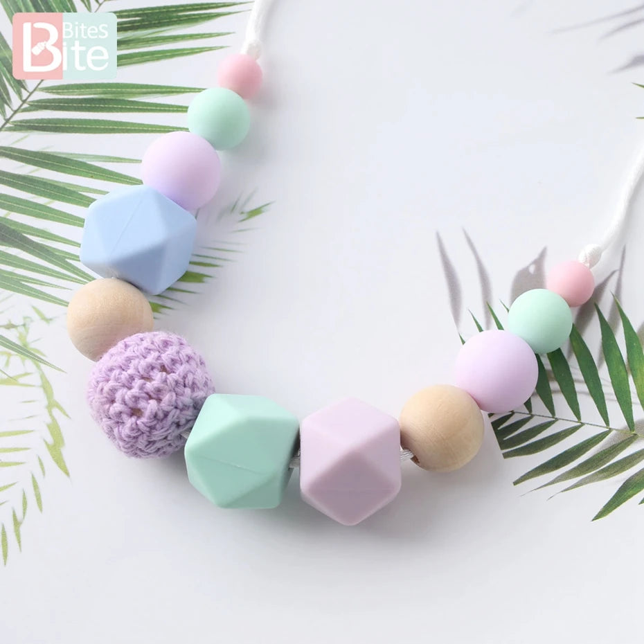 Hemasa Baby Teething Necklace Food Grade Silicone Beads Long Chain Baby Goods Silicone Bead Nurse Gift For Baby Teether