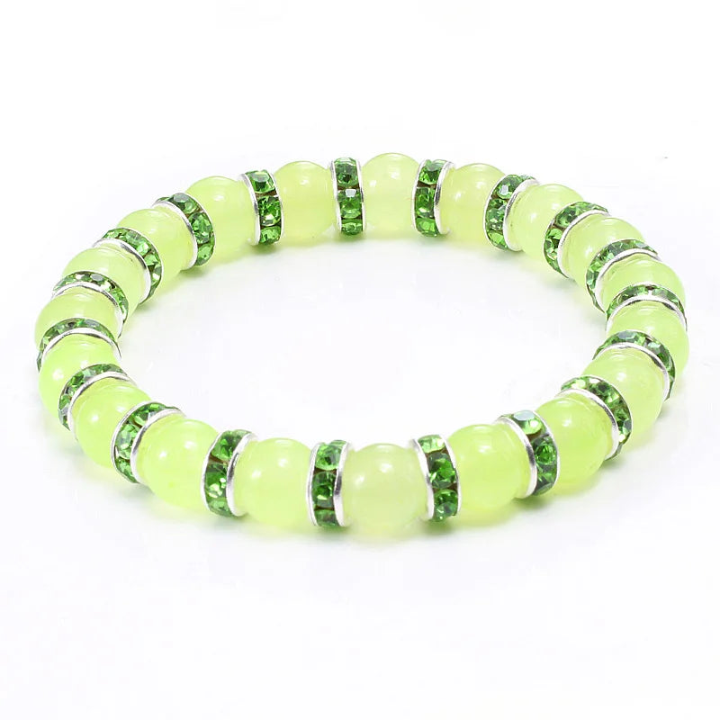 Natural Green Onyx Stone Beaded Bracelet Charm Women Rhinestone Luxury Stretch Strand Bracelets Men Prayer Sports Jewelry