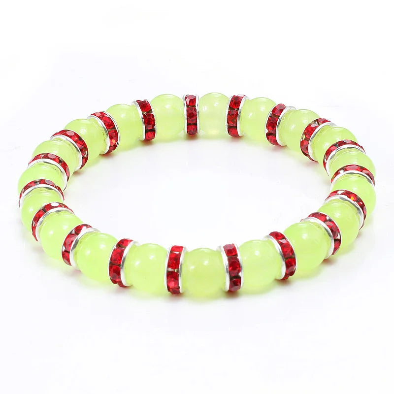 Natural Green Onyx Stone Beaded Bracelet Charm Women Rhinestone Luxury Stretch Strand Bracelets Men Prayer Sports Jewelry