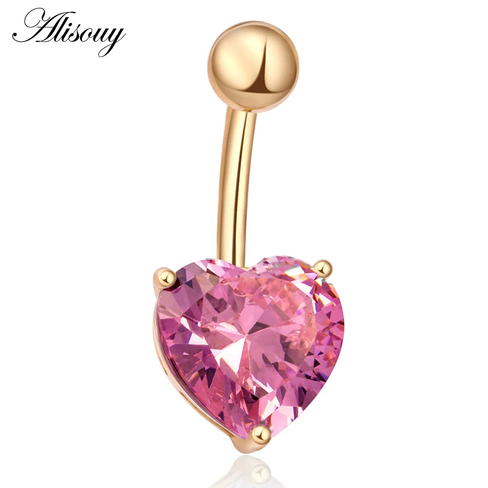 Alisouy 1pc Love Heart CZ Crystal Sexy Navel Belly Button Rings Silver Plated Stainless Steel For Women Piercing Body Jewelry