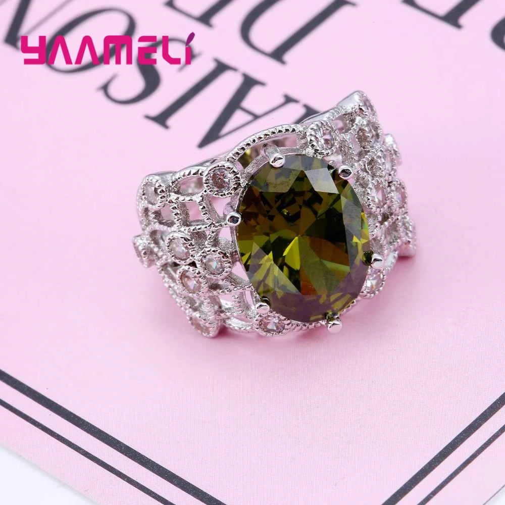 Hemasa 925 Sterling Silver And CZ Pop Elegant Yellow Round Crystal Stone Ring For Women's Birthday Gift Anniversary Jewelry