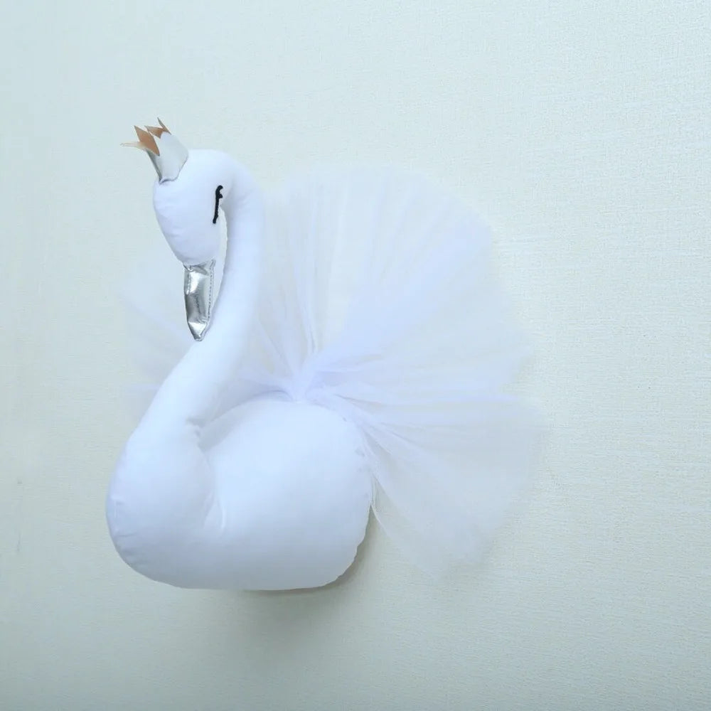 Nordic Style Golden Crown Swan Wall Hanging Decoration White Swan Stuffed Girl Room Wall Decor Nursery Decoration