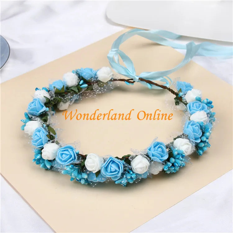 2pcs 6colors artificial pe rose wedding flower bride bridesmaid head hand ring children wreath wedding romantic flower garland