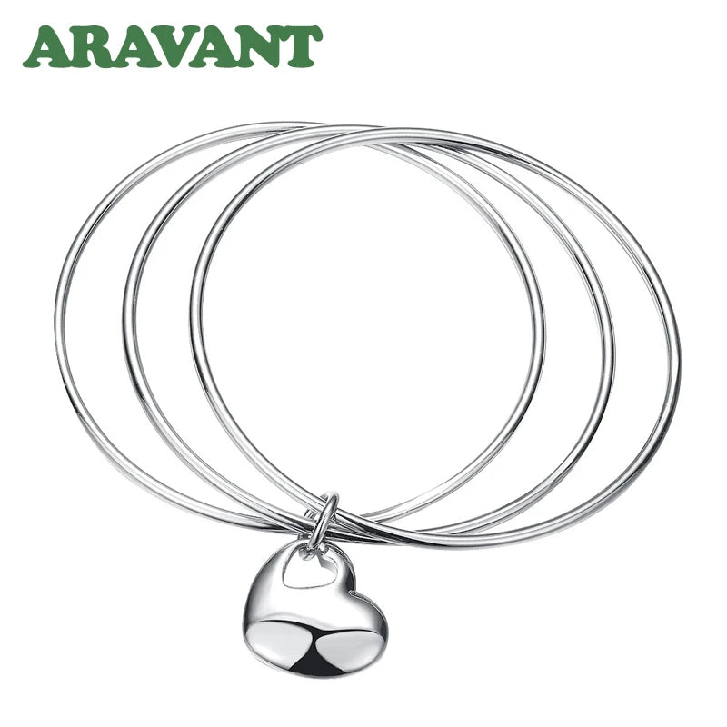 Aravant 925 Silver Heart Multi Circle Triple Ring Bangles For Women Fashion Jewelry Gifts