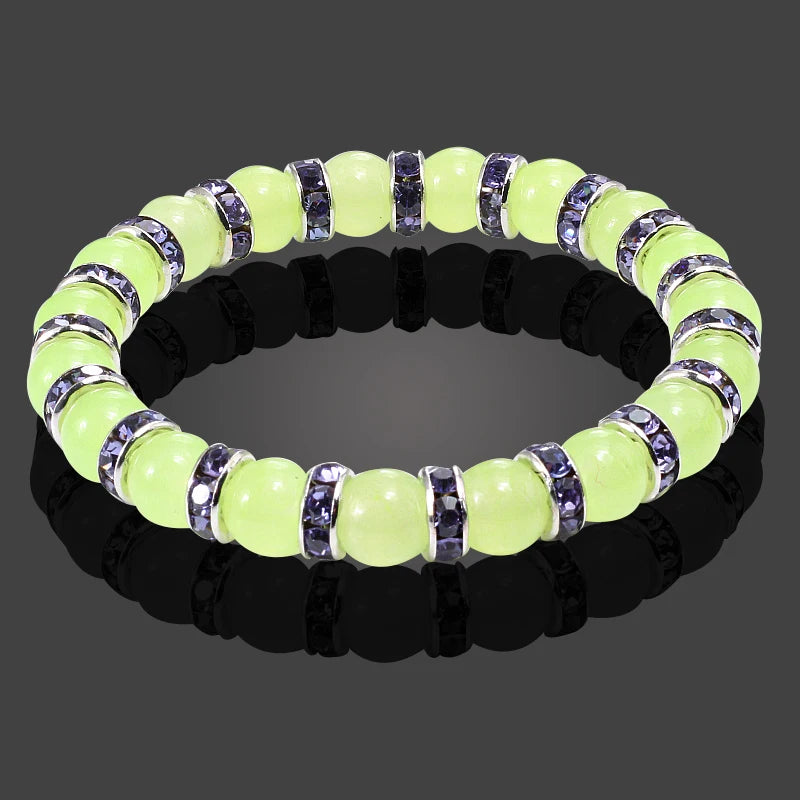 Natural Green Onyx Stone Beaded Bracelet Charm Women Rhinestone Luxury Stretch Strand Bracelets Men Prayer Sports Jewelry