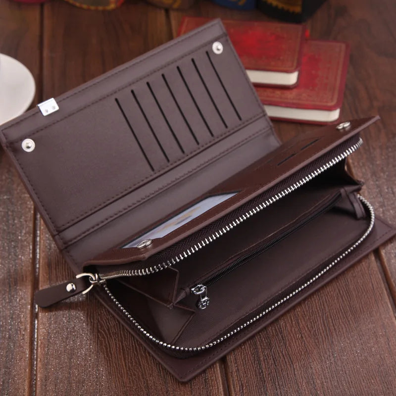Original Luxury Brand Men's Wallet Business Striped Clutch Leather Purse For Male Fashion Man Card Holder With Aipper Phone Bag