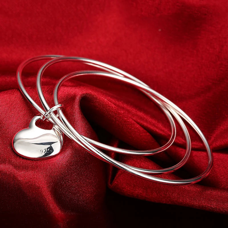 Aravant 925 Silver Heart Multi Circle Triple Ring Bangles For Women Fashion Jewelry Gifts