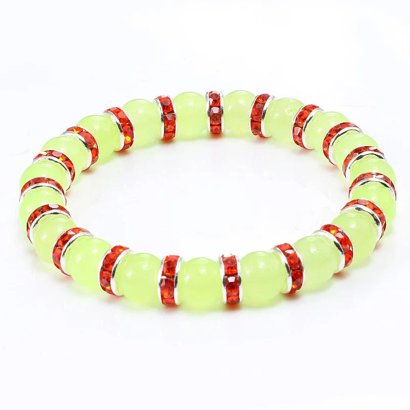 Natural Green Onyx Stone Beaded Bracelet Charm Women Rhinestone Luxury Stretch Strand Bracelets Men Prayer Sports Jewelry