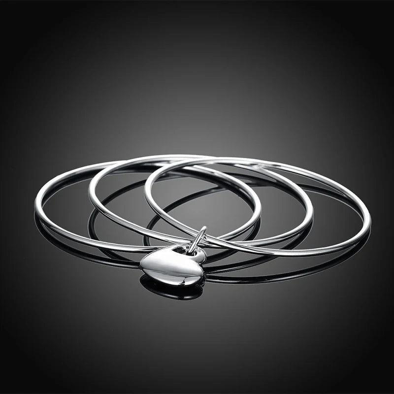 Aravant 925 Silver Heart Multi Circle Triple Ring Bangles For Women Fashion Jewelry Gifts