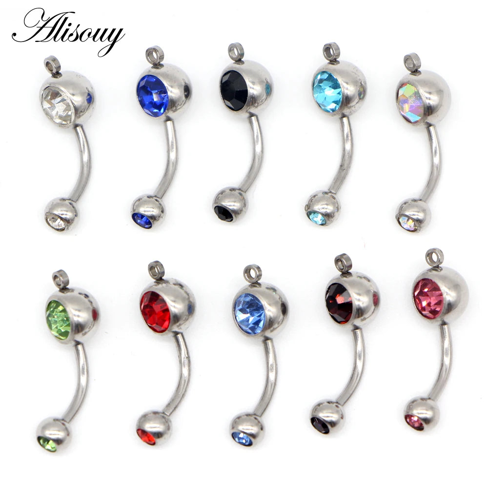 Alisouy 10 Color Crystal Belly Button Rings Belly Bar Rhinestone Piercing Navel Ring For Women Body Jewelry with DIY hole style