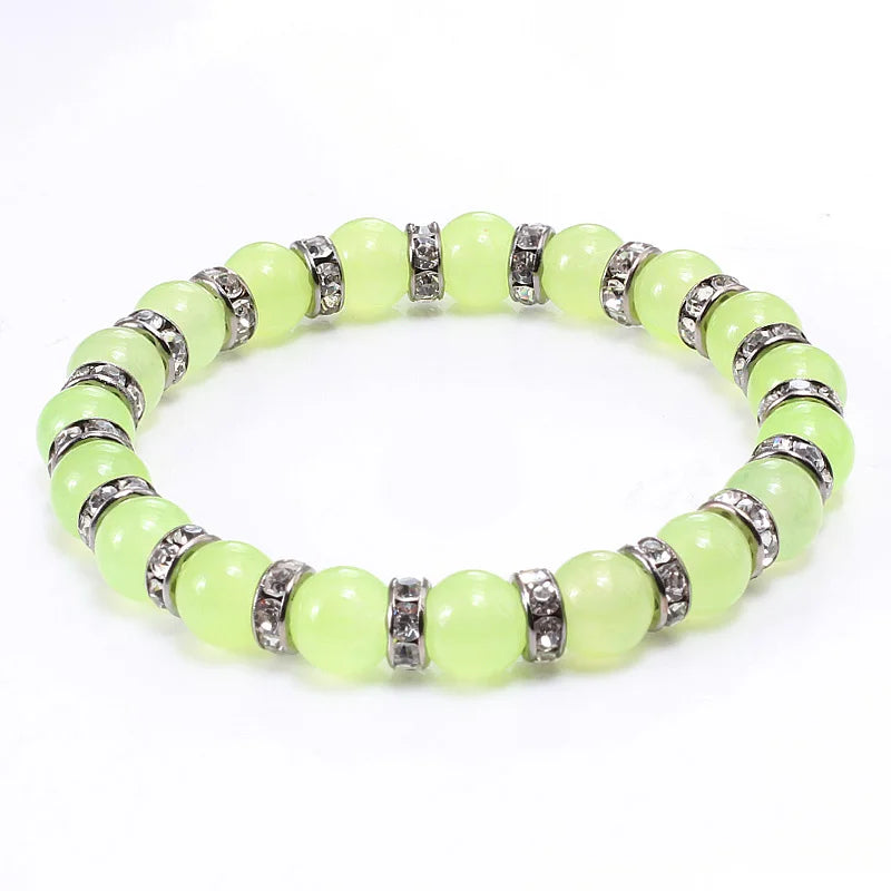 Natural Green Onyx Stone Beaded Bracelet Charm Women Rhinestone Luxury Stretch Strand Bracelets Men Prayer Sports Jewelry