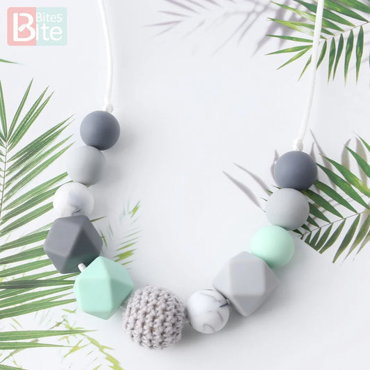 Hemasa Baby Teething Necklace Food Grade Silicone Beads Long Chain Baby Goods Silicone Bead Nurse Gift For Baby Teether