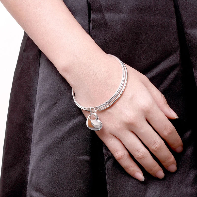 Aravant 925 Silver Heart Multi Circle Triple Ring Bangles For Women Fashion Jewelry Gifts
