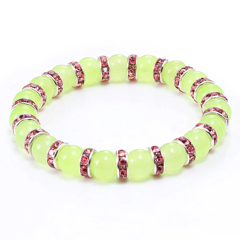 Natural Green Onyx Stone Beaded Bracelet Charm Women Rhinestone Luxury Stretch Strand Bracelets Men Prayer Sports Jewelry