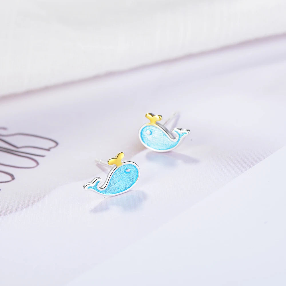 Cute Little Blue Whale Earrings 925 Sterling Silver Marine Animal Earrings For Women Girl Gift Boucle D'oreille S-e646