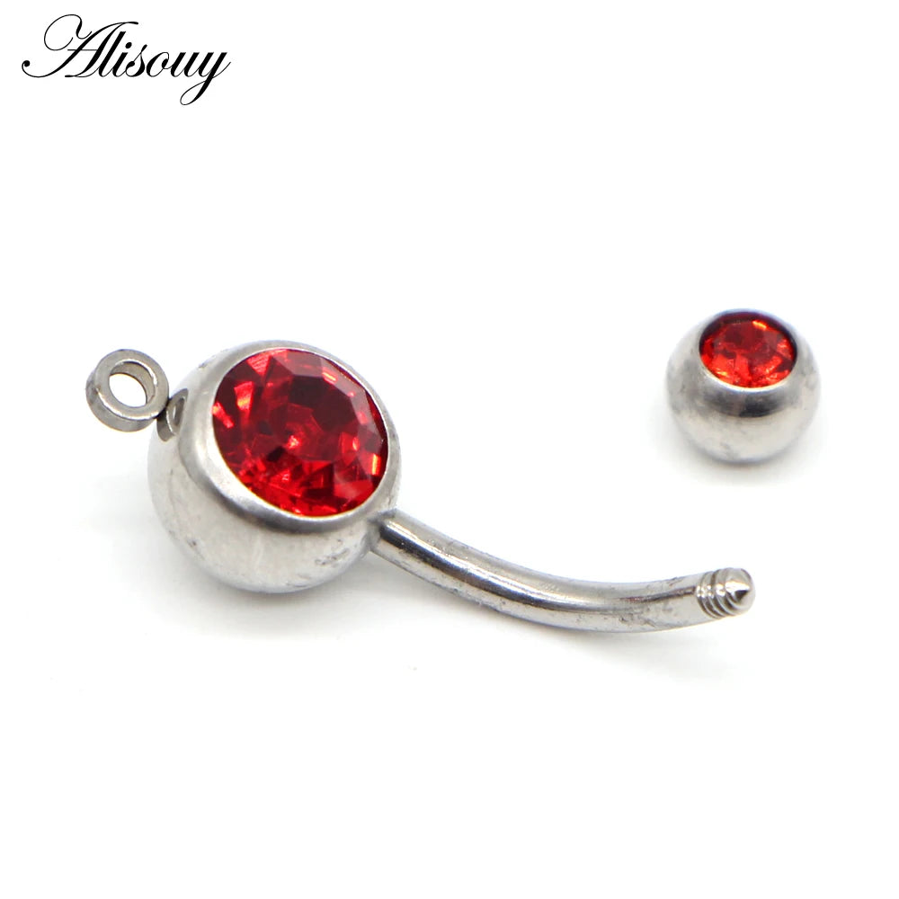 Alisouy 10 Color Crystal Belly Button Rings Belly Bar Rhinestone Piercing Navel Ring For Women Body Jewelry with DIY hole style