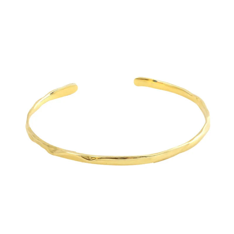 ANENJERY Silver Color Irregular Open Cuff Bracelet for Women Men High Polish Bangle Jewelry Adjustable