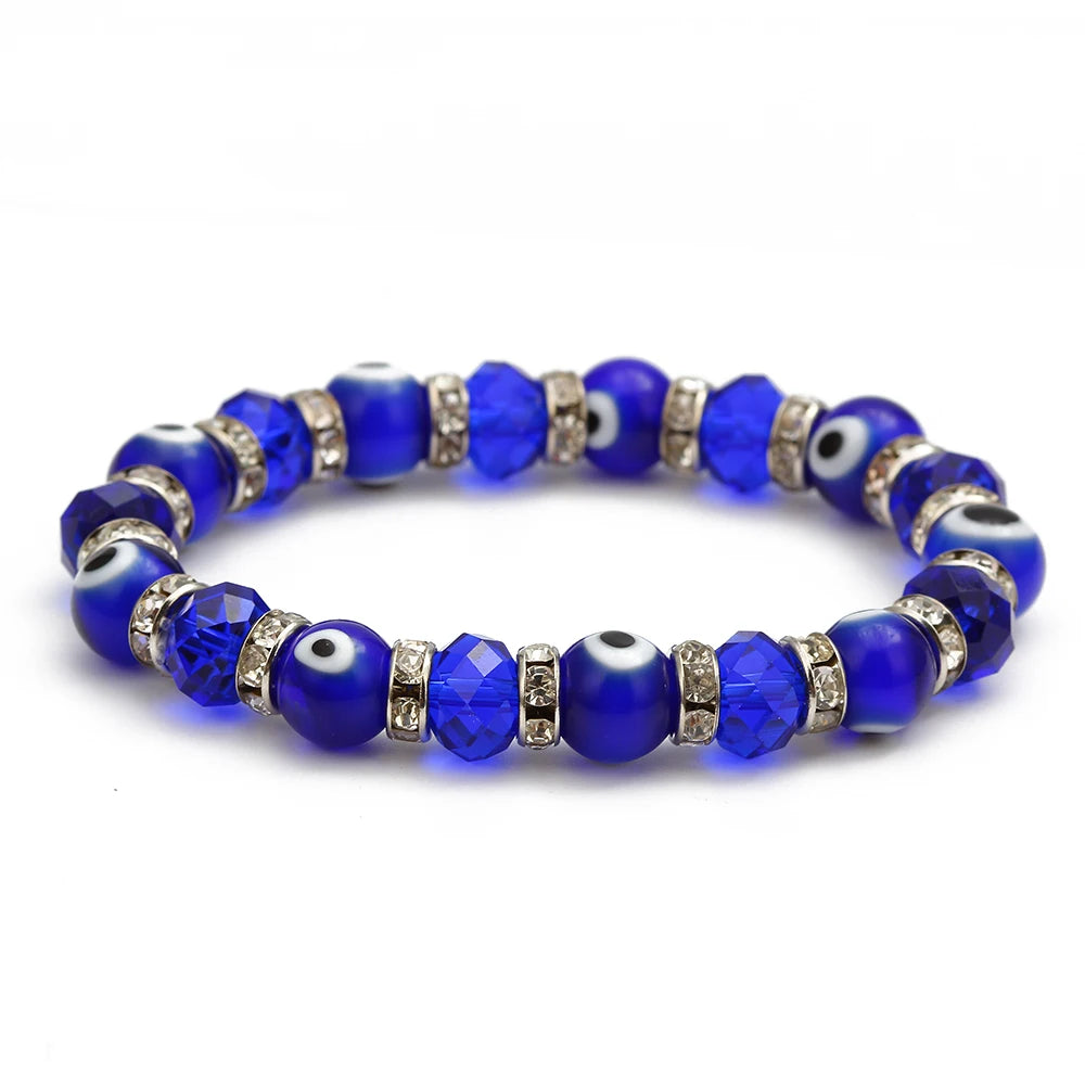 Lucky Eye Glasss Beads Blue Evil Eye Bracelet Black Red Green Strand Bracelet Adjustable Jewelry for Women Female Men EY6482