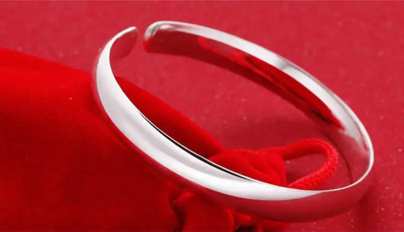 Simple Fashion 925 Sterling Silver Smooth Cuff Bracelets & Bangles For Women pulseras Valentine's Day present S-B61