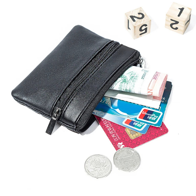 Men Women Leather Coin Purse Wallet Card Coin Key Storage Case Soft Holder Zip Black Mini Coin Bags Pouch Bag Zipper Pouch