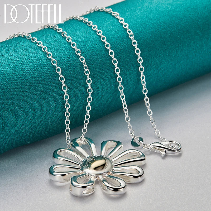 Hemasa 925 Sterling Silver 18 Inch Chain Flower Pendant Necklace For Women Wedding Engagement Fashion Charm Jewelry