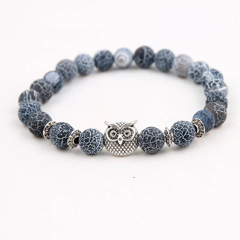 8mm Energy Weathered Agates Chakra Bracelet Yoga Owl Accessories Bracelet Turquoises Black volcanic stone Variety Choice